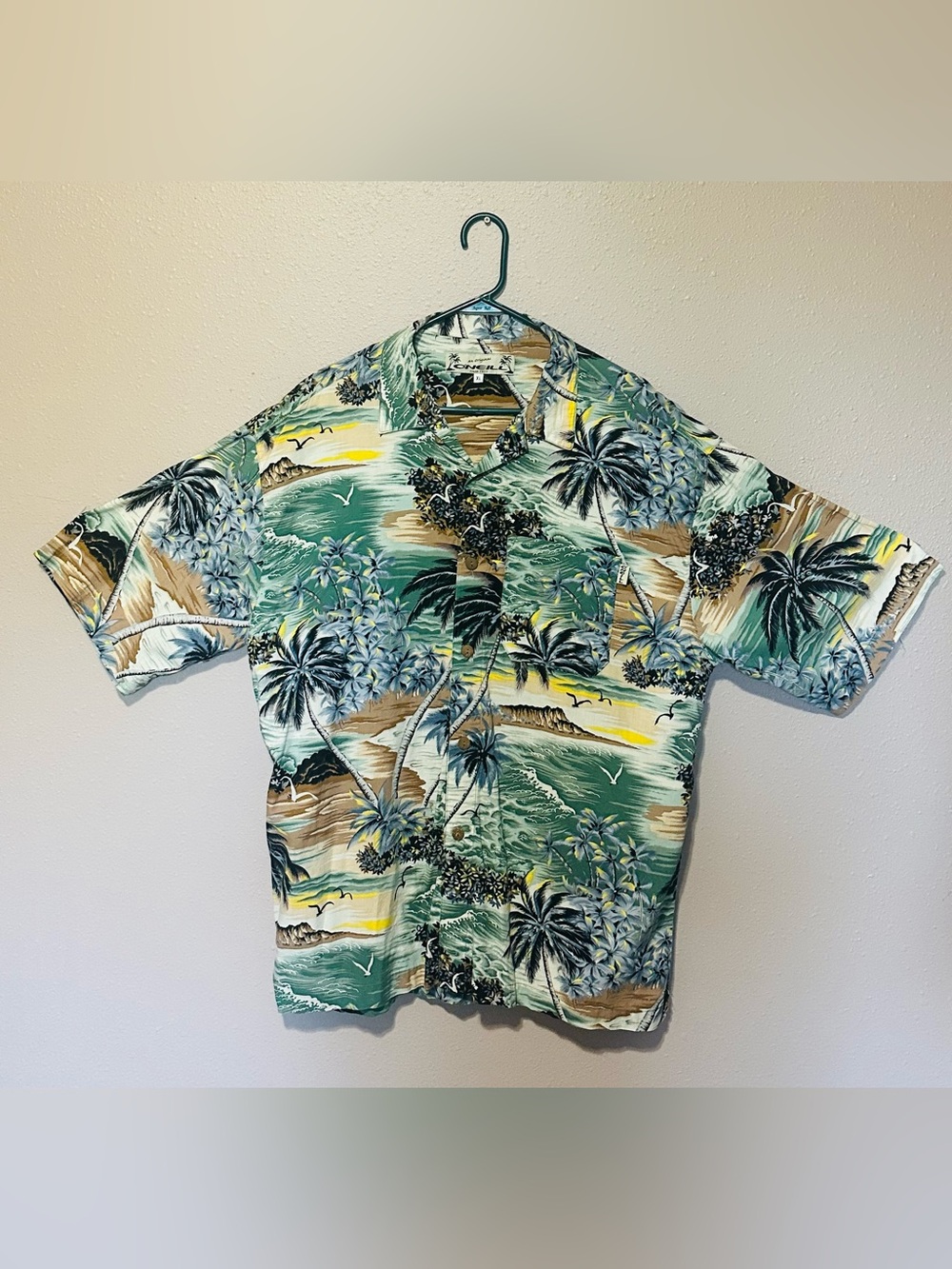 Mens Hawaiian Shirt by O'Neill Size XL Palms Island Surf Made in USA - RARE VTG